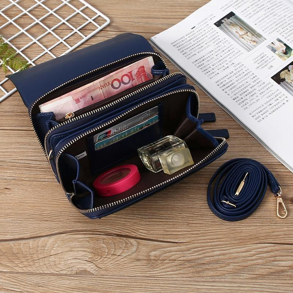 Faux PU Leather Crossbody Clutch Bag Handbag Multi Pocket Claret