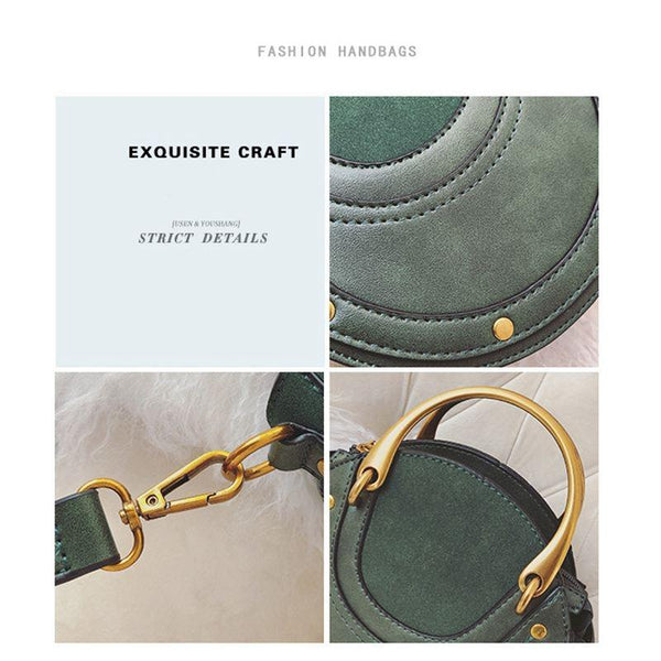 Retro Look Circular Shape PU Leather Mini Shoulder Bag Handbag Green