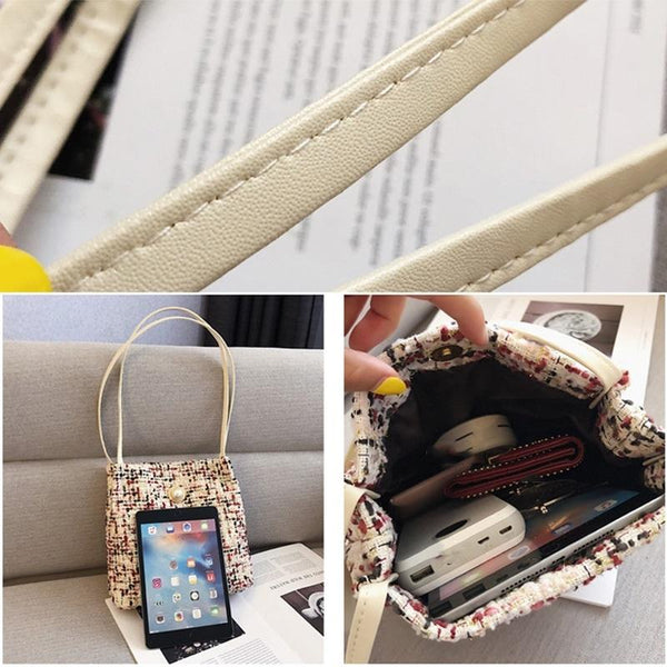 Woollen Knit Look Fabric Shoulder Bucket Bag Handbag Red