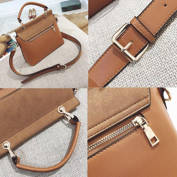 Faux Leather Suede Crossbody Tote Bag Adjustable Strap Multi Pocket Brown