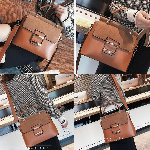 Faux Leather Suede Crossbody Tote Bag Adjustable Strap Multi Pocket Brown