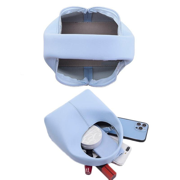 Faux PU Leather Womens Bag Handbag Sleek One Piece Design Light Blue