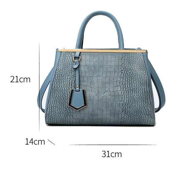 Faux Crocodile PU Leather Tote Shoulder Bag Handbag Multi Pocket Gold Trim Khaki