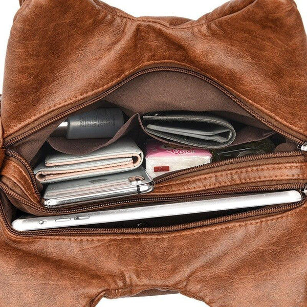 Faux PU Leather Hobo Motorcycle Bag Buckle Zip Black