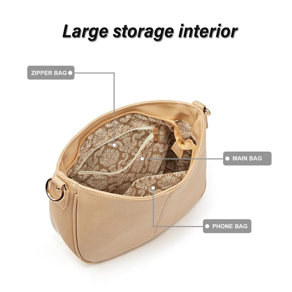 Faux PU Leather Crossbody Shoulder Bag Detachable Strap Beige