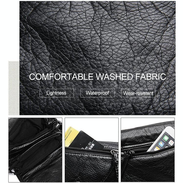 Washed Look Faux PU Leather Messenger Style Bag Handbag Multi Pocket Red