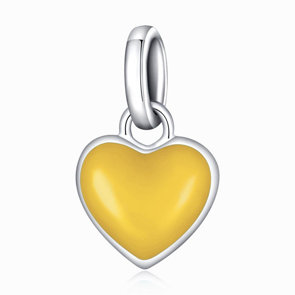 Yellow Enamel Heart Sterling Silver Bead Charm Bracelet Necklace