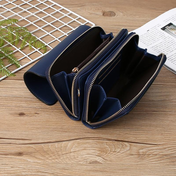 Faux PU Leather Crossbody Clutch Bag Handbag Multi Pocket Brown
