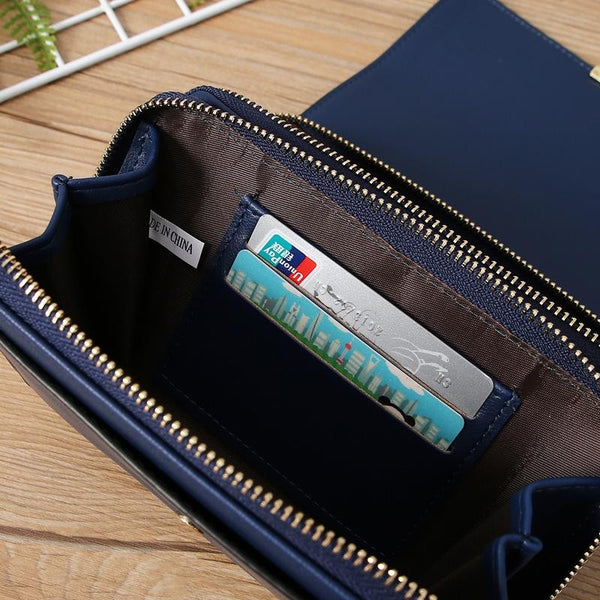 Faux PU Leather Crossbody Clutch Bag Handbag Multi Pocket Brown