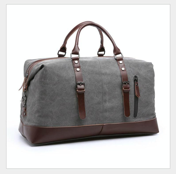 Washed Canvas Leather Accent Duffel Bag Travel Sport Holiday Trips Grey