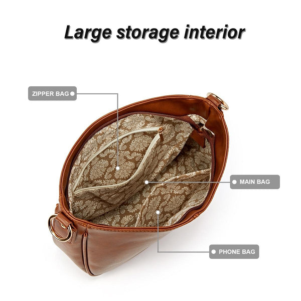 Faux PU Leather Crossbody Shoulder Bag Detachable Strap Brown