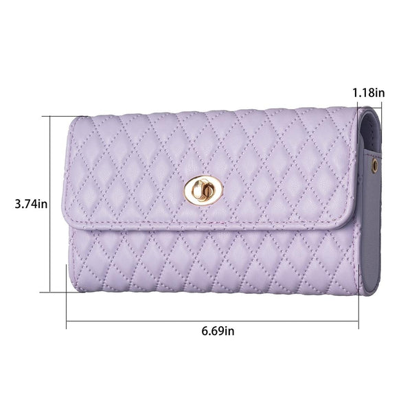 Faux PU Leather Quilted Crossbody Shoulder Clutch Bag Mobile Purple