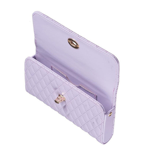 Faux PU Leather Quilted Crossbody Shoulder Clutch Bag Mobile Purple