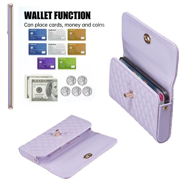 Faux PU Leather Quilted Crossbody Shoulder Clutch Bag Mobile Purple