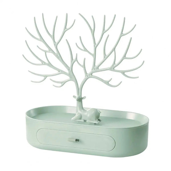 Deer Antler Tree Jewellery Display Stand Ring Earring Necklace Bracelet Green Drawer