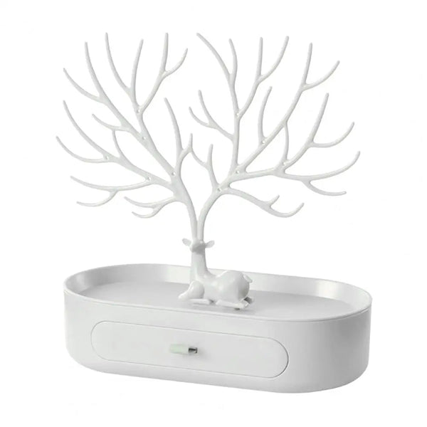 Deer Antler Tree Jewellery Display Stand Ring Earring Necklace Bracelet White Drawer