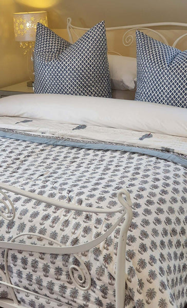 Kolka Palm Pine Cotton Reversible Comforter Bedspread Coverlet Blue King Size