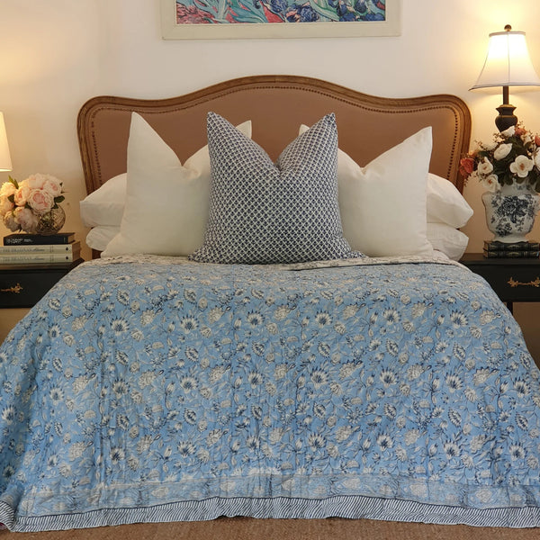 Wild Flower Ocean Reversible Bedspread Comforter Coverlet Blue King 228 x 274cm