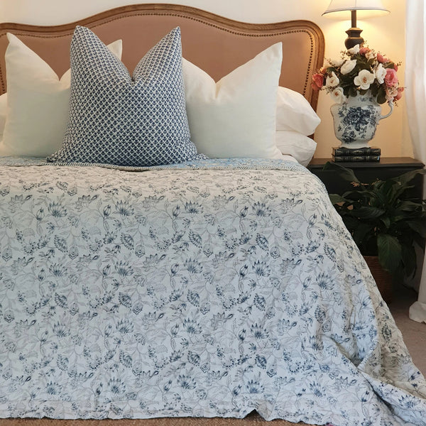 Wild Flower Ocean Reversible Bedspread Comforter Coverlet Blue King 228 x 274cm
