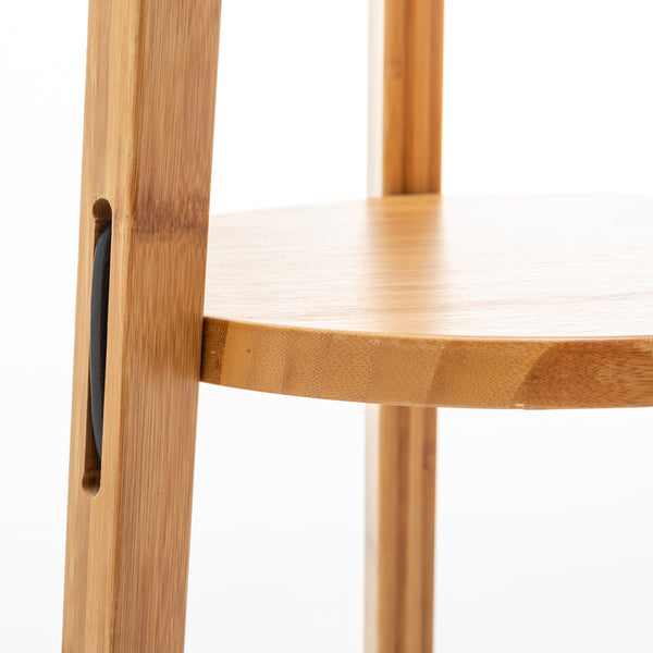 Bamboo Wooden Tripod Floor Lamp Light Linen Shade Shelves 168cm