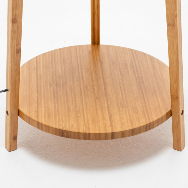 Bamboo Wooden Tripod Floor Lamp Light Linen Shade Shelves 168cm