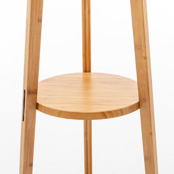 Bamboo Wooden Tripod Floor Lamp Light Linen Shade Shelves 168cm