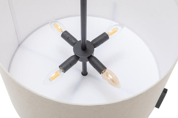 Modern Scandi Metal Hanging Ceiling Pendant Lamp Light Linen Shade Matte Black