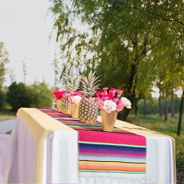 Rainbow Table Cloth Runner Stripe w/ Tassel Mexican Tablecloth Wedding Party Decor