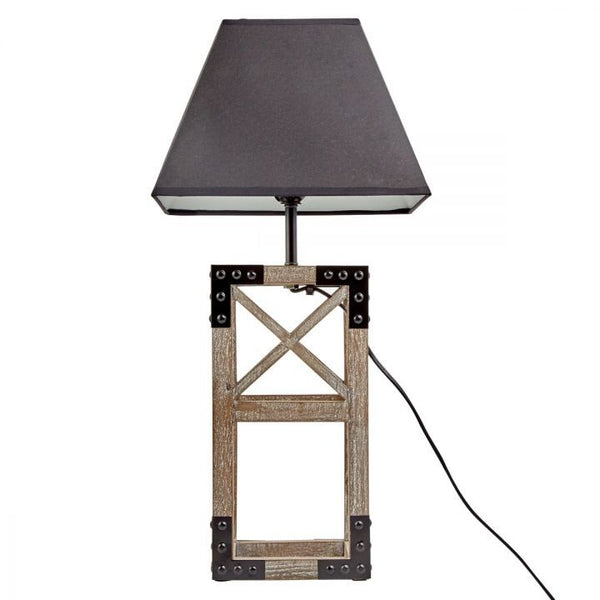 Pine Wooden Geometric Side End Coffee Table Lamp Light Black Linen Shade