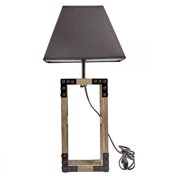 Pine Wooden Geometric Side End Coffee Table Lamp Light Black Linen Shade