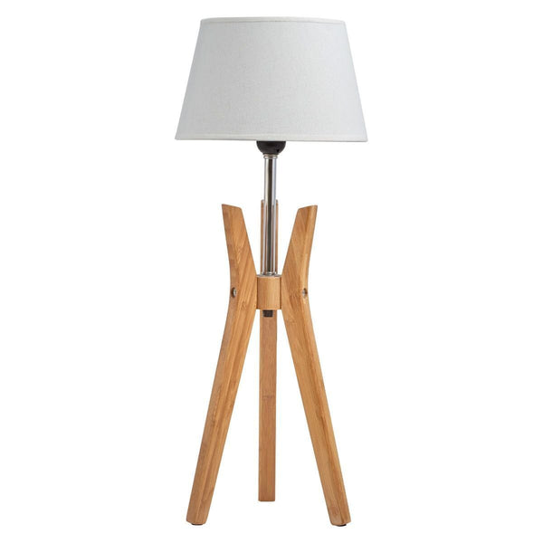 Bamboo Tripod Table Desk End Side Lamp Light Modern White Linen Shade
