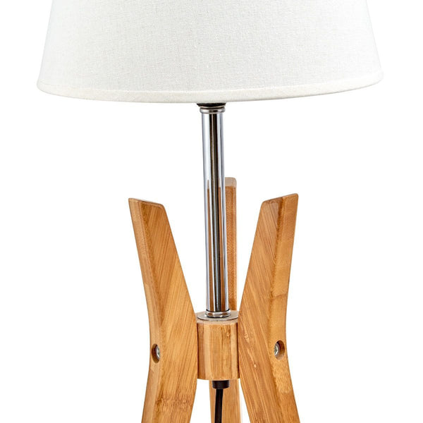 Bamboo Tripod Table Desk End Side Lamp Light Modern White Linen Shade
