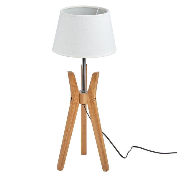 Bamboo Tripod Table Desk End Side Lamp Light Modern White Linen Shade