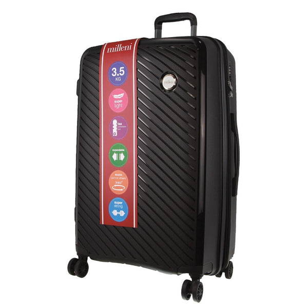 Milleni Hard Shell Spinner Wheel Luggage Bag Travel Suitcase 75cm 124L Black