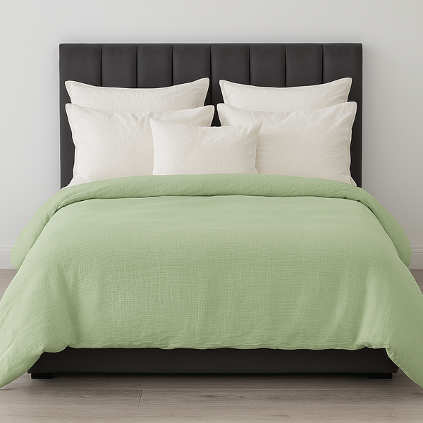 Soleil Cotton Muslin Duvet Quilt Doona Duvet Cover Set Pastel Green King