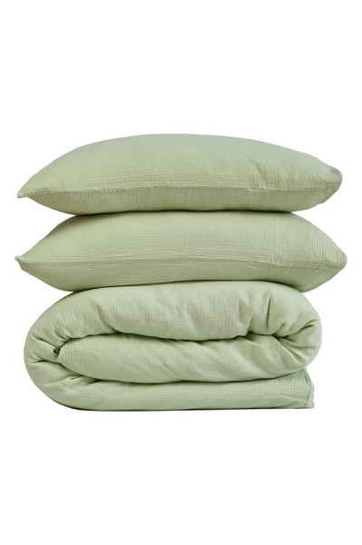 Soleil Cotton Muslin Duvet Quilt Doona Duvet Cover Set Pastel Green Super King