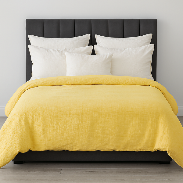 Soleil Cotton Muslin Duvet Quilt Doona Duvet Cover Set Yellow King