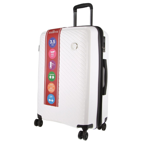 Milleni Monaco Hard Shell Spinner Wheel Luggage Bag Travel Suitcase 65cm 82.5L White