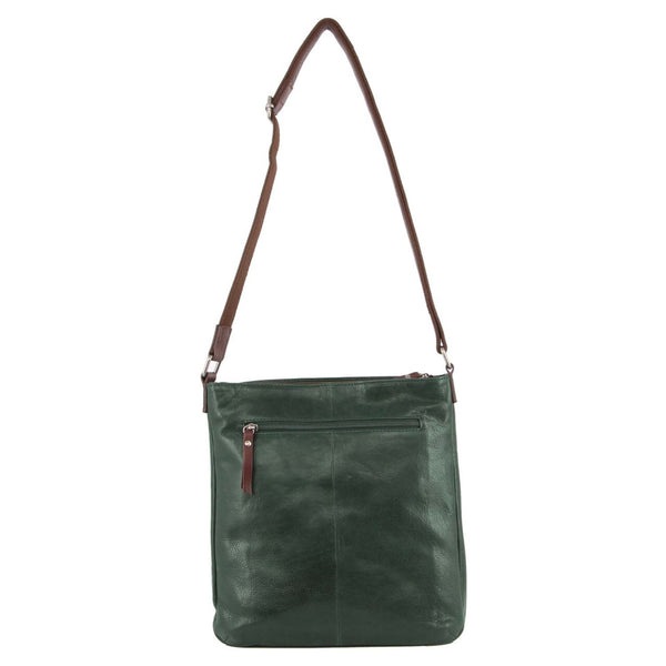 Milleni Womens Italian Nappa Leather Crossbody Travel Bag Emerald Chestnut