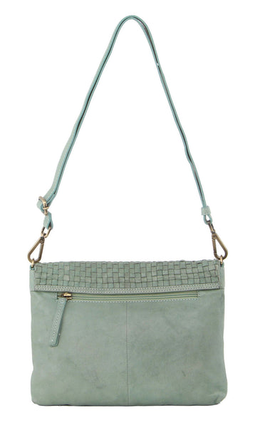 Pierre Cardin Womens Woven Leather Flap Crossbody Clutch Bag Handbag Mint