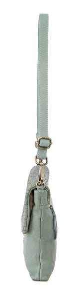 Pierre Cardin Womens Woven Leather Flap Crossbody Clutch Bag Handbag Mint