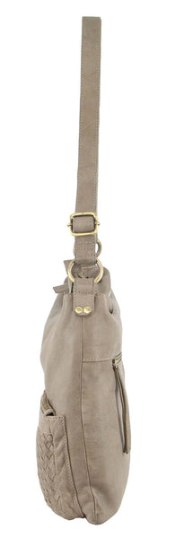 Pierre Cardin Woven Leather Womens Crossbody Shoulder Bag Handbag Taupe