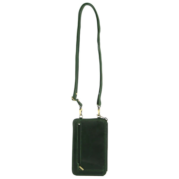 Pierre Cardin Ladies Leather Phone Crossbody Bag Handbag Travel RFID Emerald