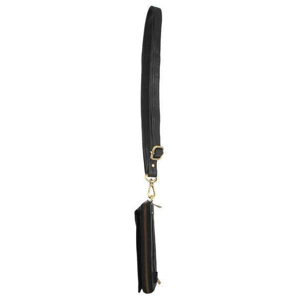 Pierre Cardin Ladies Leather Phone Crossbody Bag Handbag Travel RFID Black