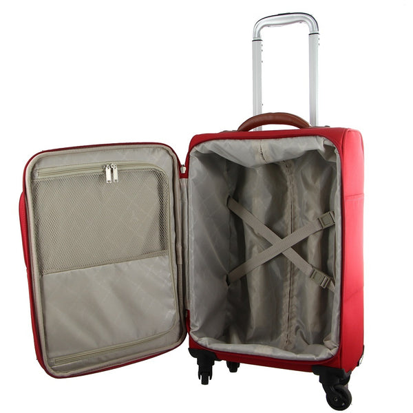 Pierre Cardin Carry On Soft Shell Spinner Suitcase Luggage Bag 48cm 40L Red