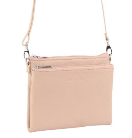 Pierre Cardin Ladies Leather Crossbody Shoulder Bag Handbag Travel Blush Pink