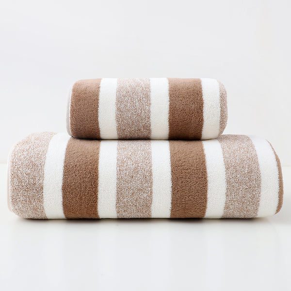 6 Pce Luxury Cotton Wide Striped Hand Bath Towel Washcloth Facecloth Set Brown