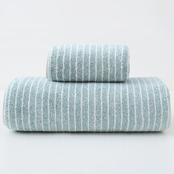 6 Pce Luxury Cotton Striped Hand Bath Towel Washcloth Facecloth Set Blue
