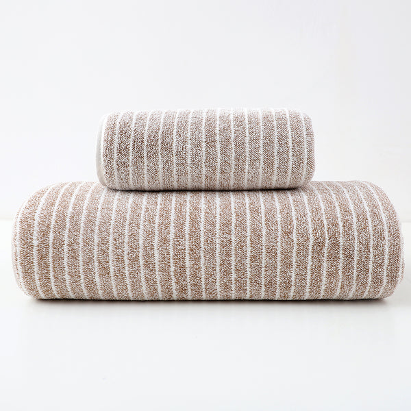 6 Pce Luxury Cotton Striped Hand Bath Towel Washcloth Facecloth Set Brown