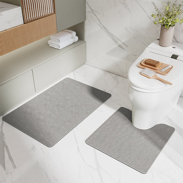 2 Pce Microfibre Bathroom Toilet Bath Floor Mat Set Non Slip Grey